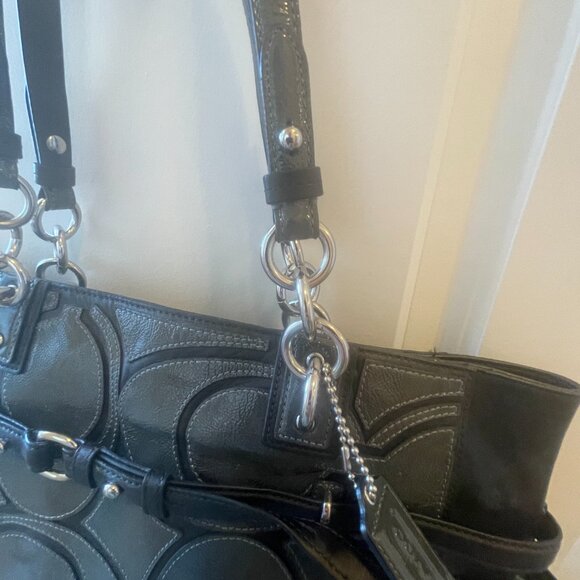 Coach Colette Black and Grey Patent Leather/Leather Patchwork Tote - Picture 2 of 6